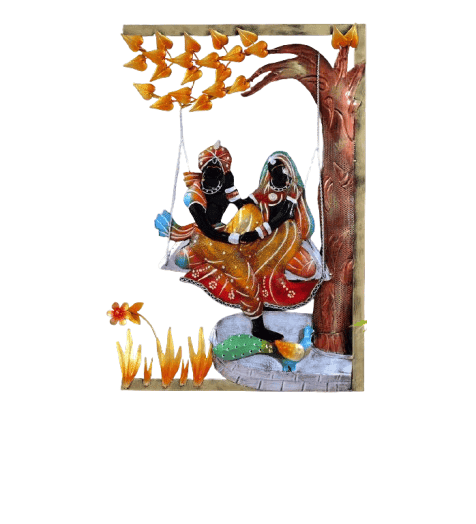 Indraj Premium Craft Handcrafted Radhe Krishna On Jhula Metal Wall Art Tree with LED | For Guest Room, 30 Inch Height- Spiritual Decor view 2