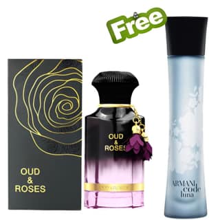Ahmed Al Maghribi Oud and Roses 60ml EDP with Free Armani Code Luna 75ml EDP – Luxury Perfume Set