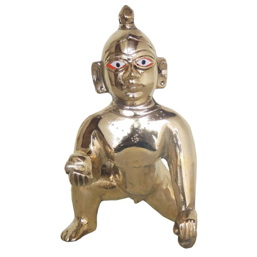 Brass Laddu Gopal God Idol Statue - Handcrafted Krishna Murti, Height : 7 Inch (BSMAS871 E) view 2
