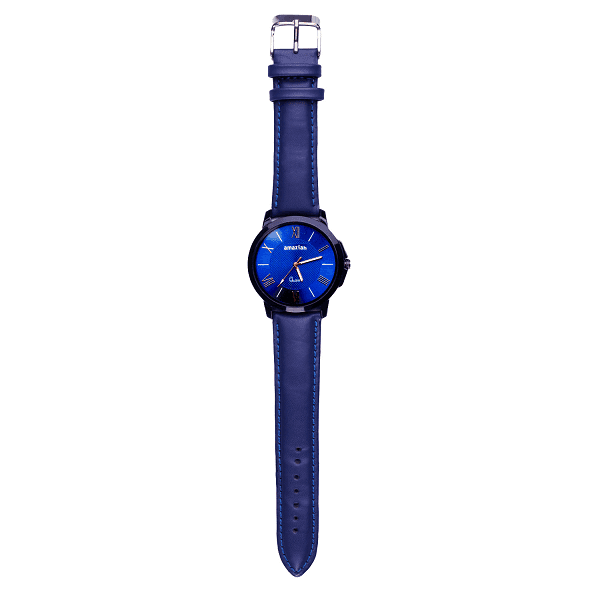 Mens Blue Dial Blue Leather Strap Quartz Wrist Watch view 3