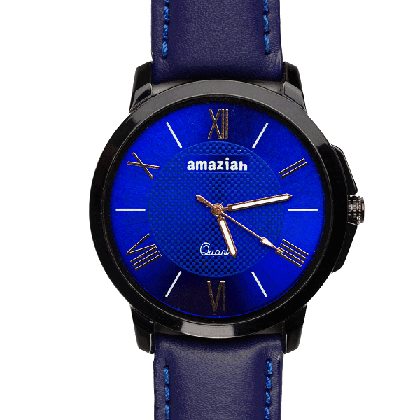 Mens Blue Dial Blue Leather Strap Quartz Wrist Watch view 5