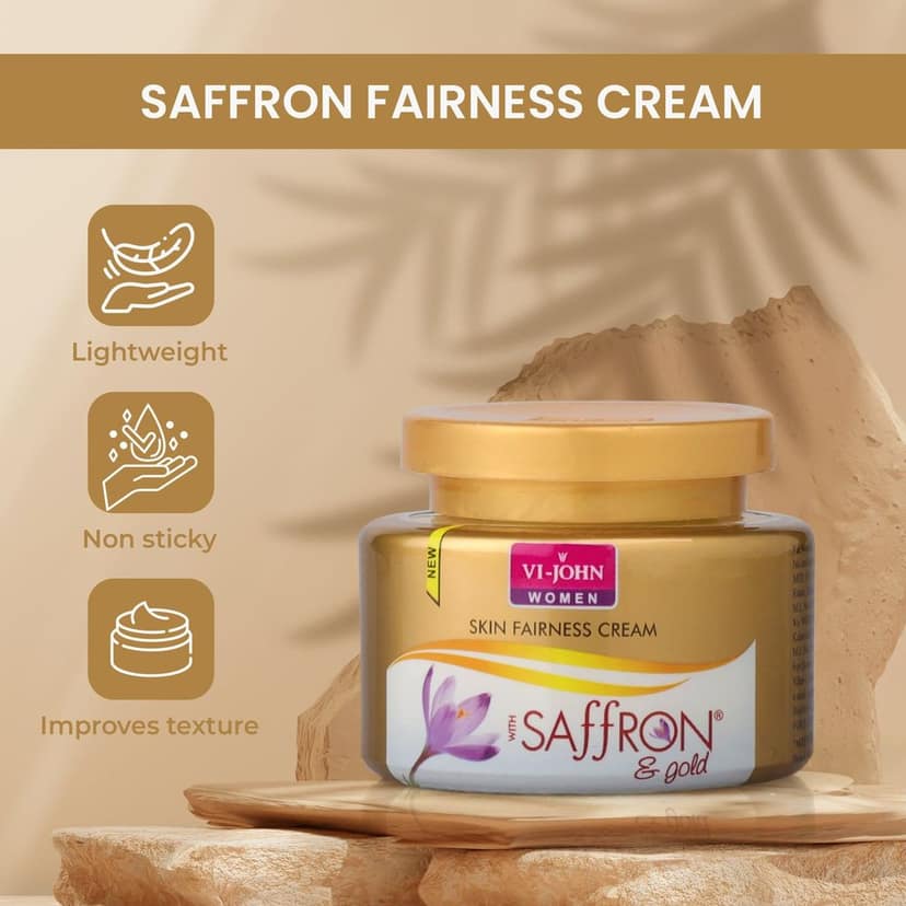 VI-JOHN Women Gold Saffron Fairness Cream For Uneven Skin Tone & Rejuvenate Skin | Chemical Free Face Cream For Radiant Glow And Dark Spots (All Type Skin) 50GM (Pack Of 5) view 3