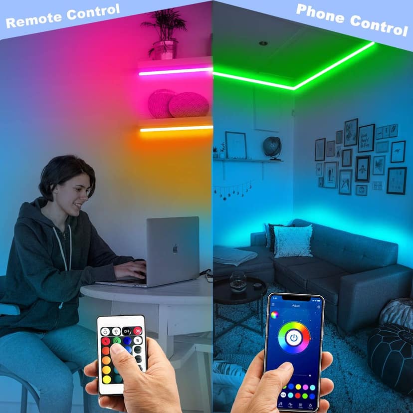 DAYBETTER Smart Bluetooth Led Lights 30ft, 5050 RGB Led Strip Lights Kits with 24 Keys Remote, App Control Timer Schedule Led Music Strip Lights view 2