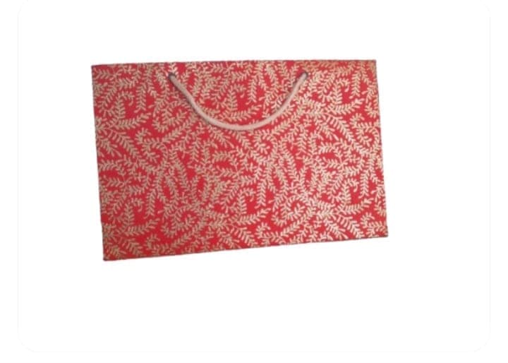 Red and White Damask Paper Gift Bag with Cotton Rope Handles view 3