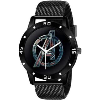 Hrv Men Black Round Dial Strap Analog Watch