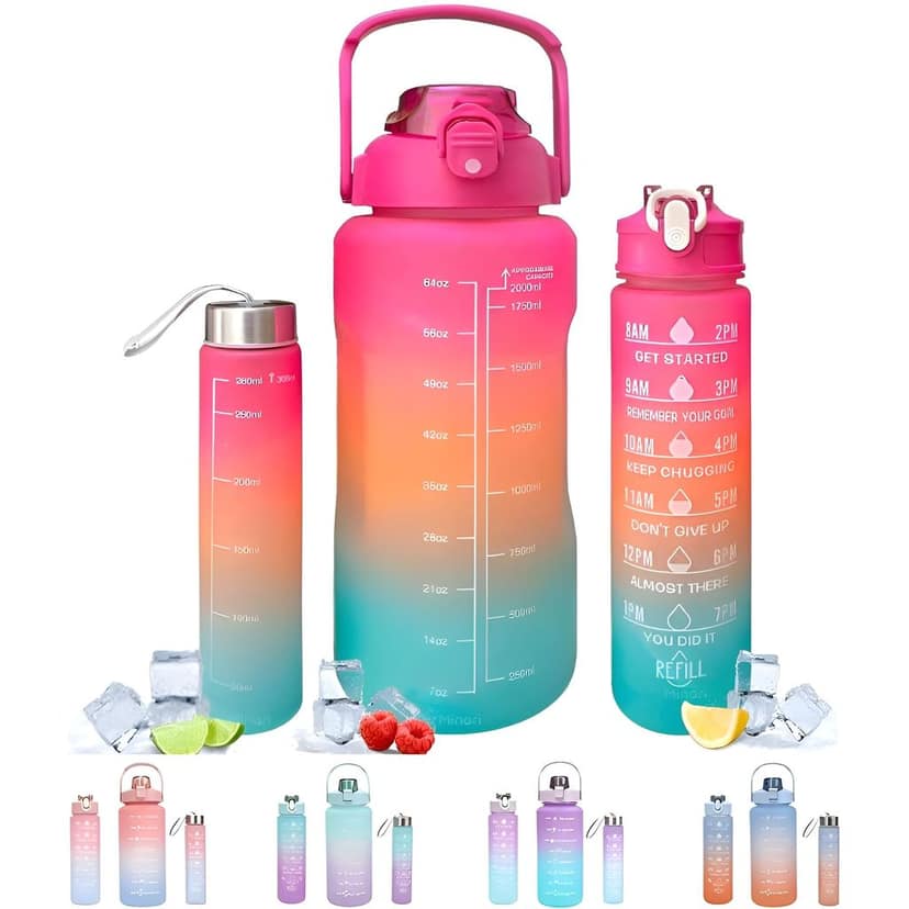 AVENZO Silicone Set Of-3, 2 Liter, 900Ml, 300Ml Bpa-Free Motivational Sipper Water Bottle Adult, Time Marker & Mobile Holder For Online Classes, Office (Pack Of -3 Pcs Combo) (Multi Shades Color)