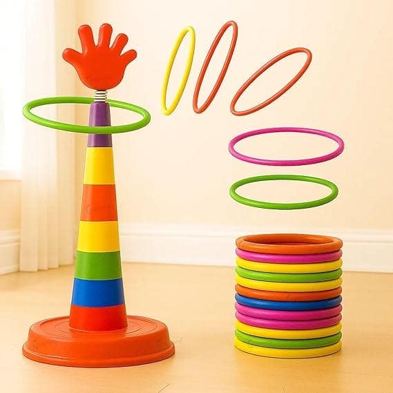 GRAPHENE 2 in 1 Stacking Ring Toss Game Toy for Kids Indoor Outdoor Target Throw Colour Recognition Brain Development Educational Toys