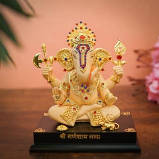Craftlayout Resin Ganesha Idol For Home Decor, Gold 7 Inch