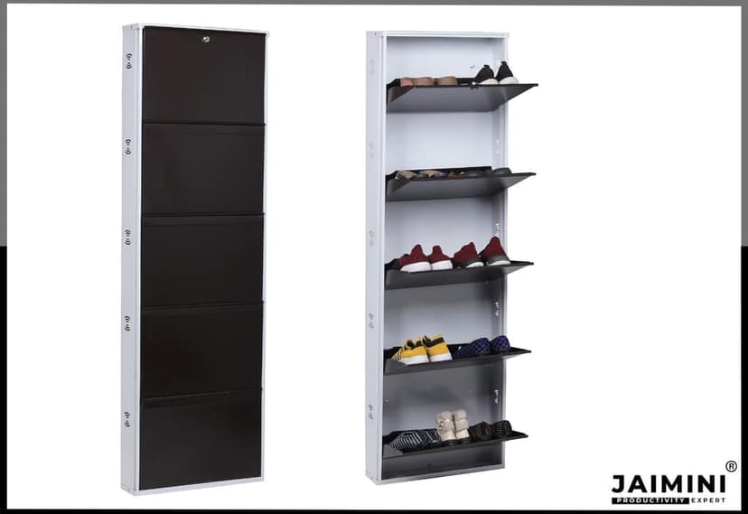 Jaimini 5 Shelves Metal Shoe Rack Wall Mounted, Brown (DIY)