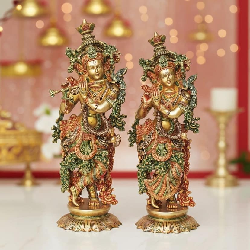 Brass Radha Krishna God Idol ? Premium Temple Decor, Height : 25.5 Inch (BSMAS1379)