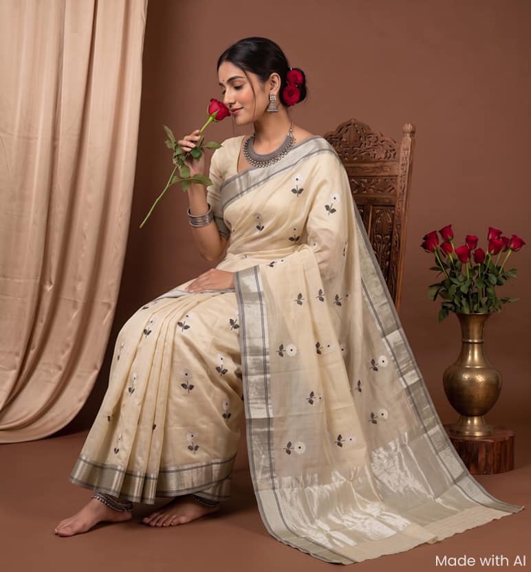 Handloom Chanderi Katan Silk Saree view 7
