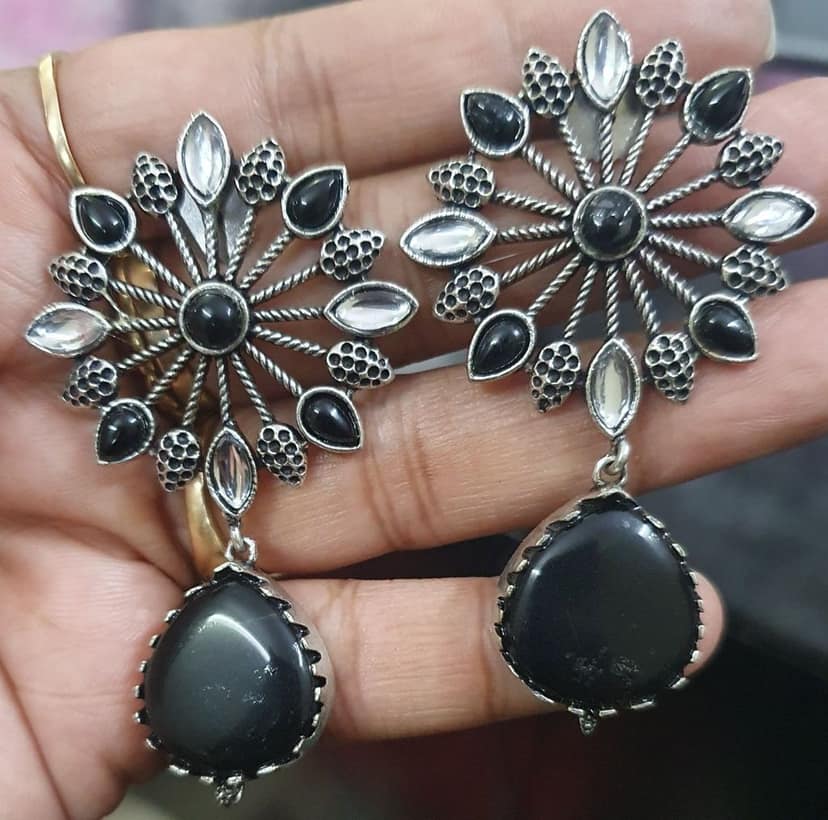 German Silver Oxidized Beautiful earrings view 2