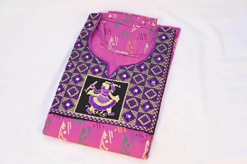 Purple Cotton Embroidered Kurta with Gota Patti Work