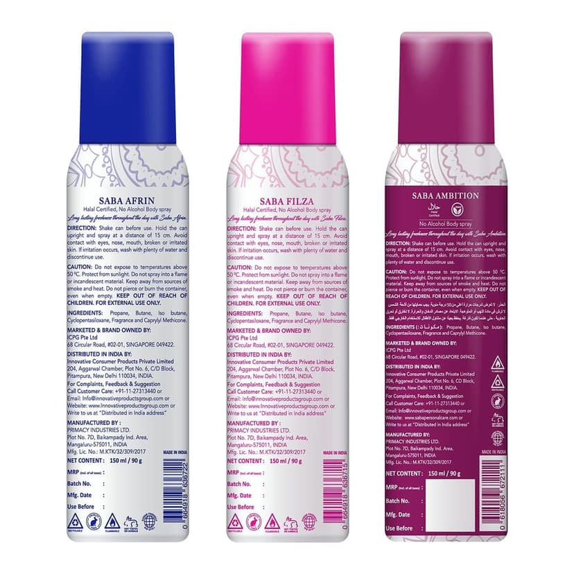SABA Deodorant No Alcohol Body Spray Pack of 3 view 3