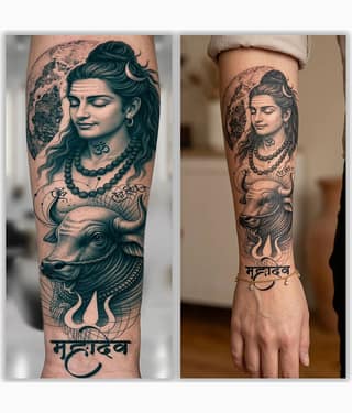 The Canvas Arts Calm Lord Mahadev & Nandi OmTemporary Tattoo Body Tattoo