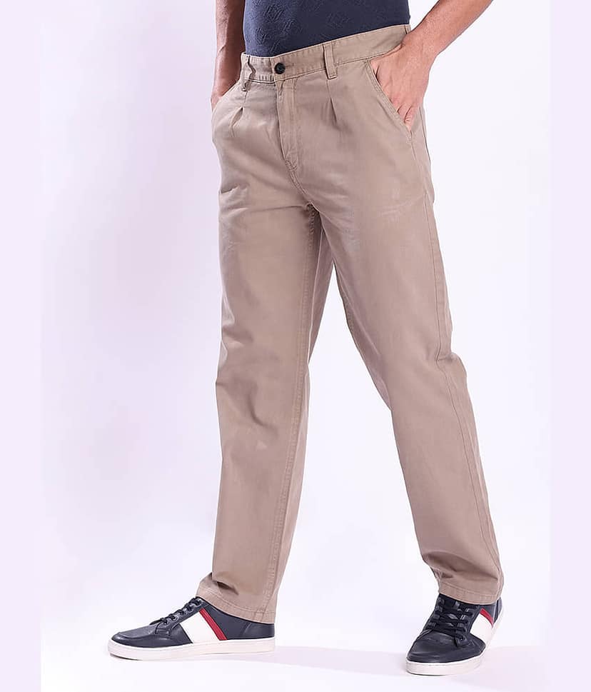 Bene Kleed Straight Pleated Men's Chinos - Brown ( Pack of 1 ) view 3