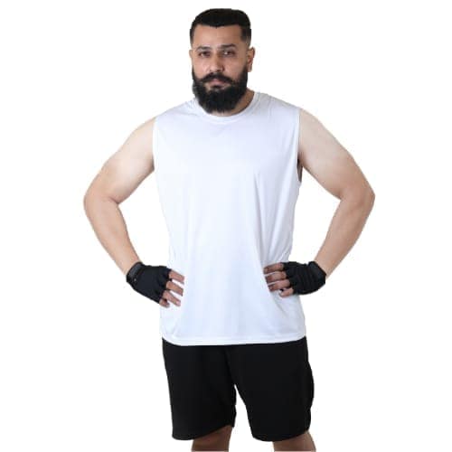 Men's Gym Sleeveless T-Shirt White - Drifit, Quick Dry Sports Tank Top, Sando Vest view 7