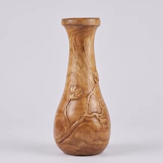 Hand-Carved Floral Decorative Wooden Vase