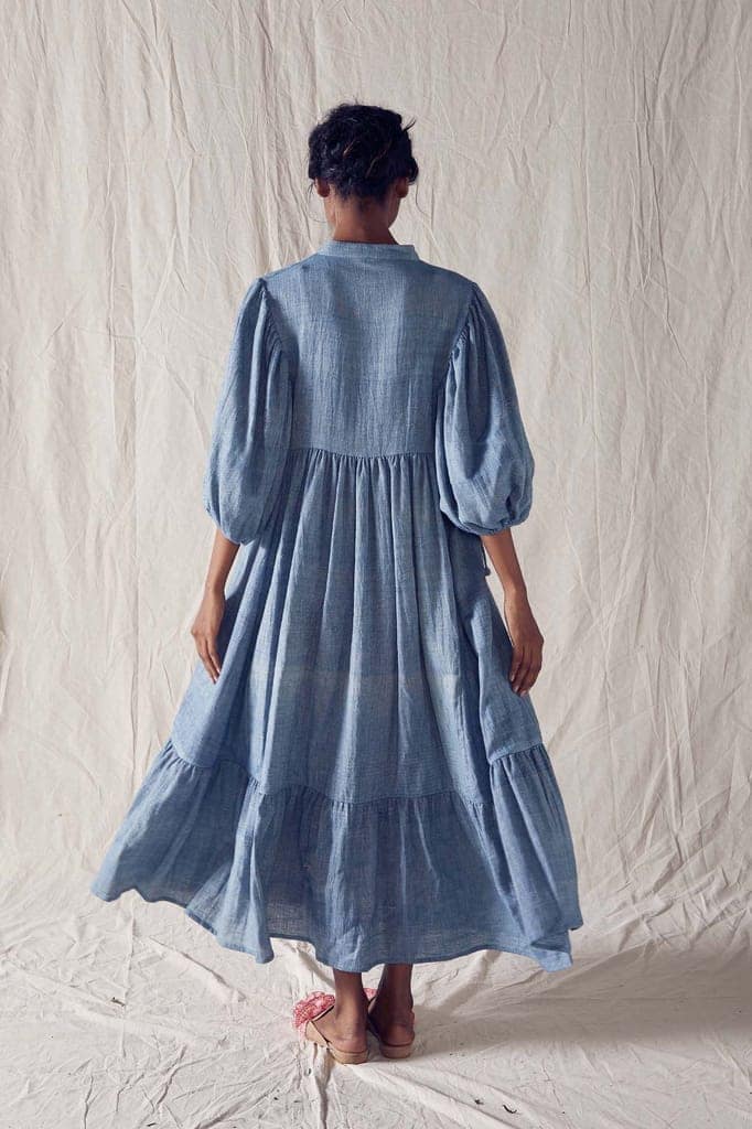 Indigo Midi Dress In Organic Cotton view 3