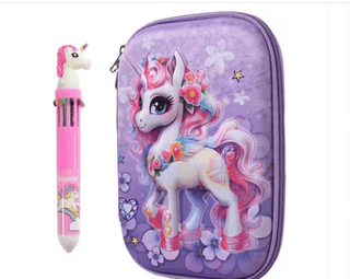 Unicorn Fur Diary for Girls with Furry Pencil Box, Unicorn Pen, Bullet Pencil & Eraser – Pack of 9