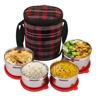 4 Box Tiffin Lunch Box Set with Carry Bag | Stainless Steel Food Container Set for Office, School, College, Travel & Daily Use | Meal Box for Men, Women & Students (Original)