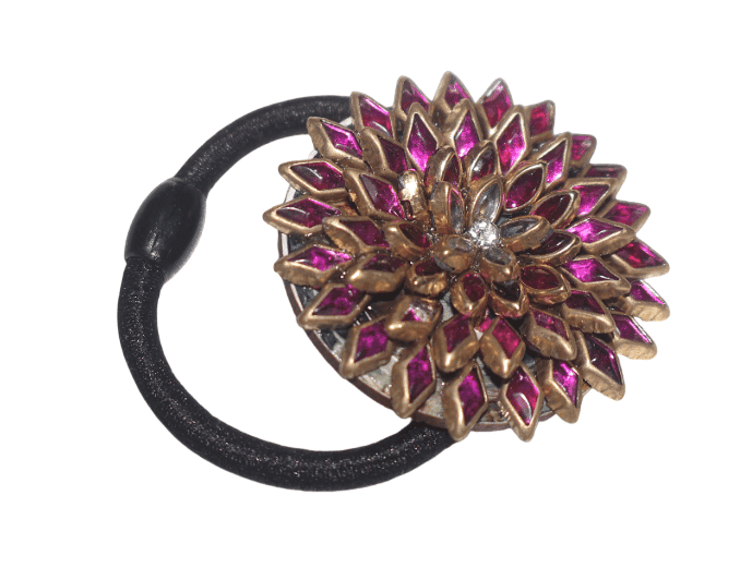Floral Gemstone Embellished Black Elastic Hair Tie view 3