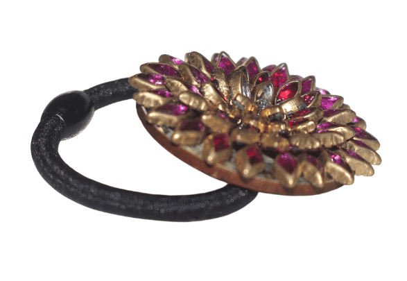Floral Gemstone Embellished Black Elastic Hair Tie view 4