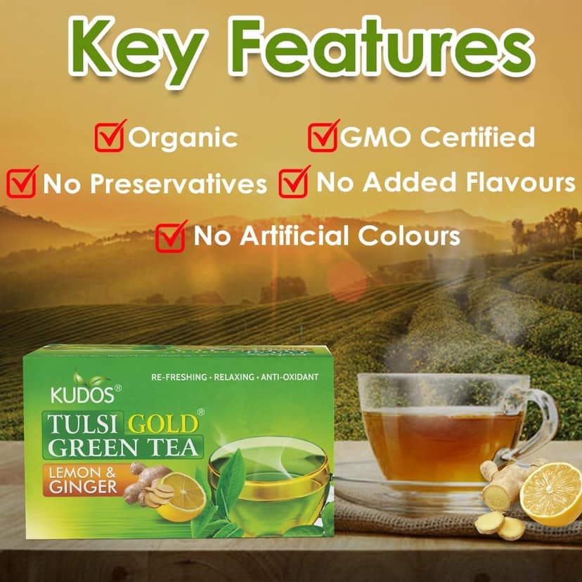 Kudos Tulsi Lemon & Ginger Green Tea (2g X 25tea Bag) view 4