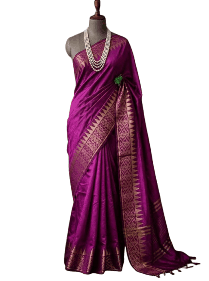 Kota Viscose Semi Raw Silk Saree with Golden Zari Mangalgiri Border view 3