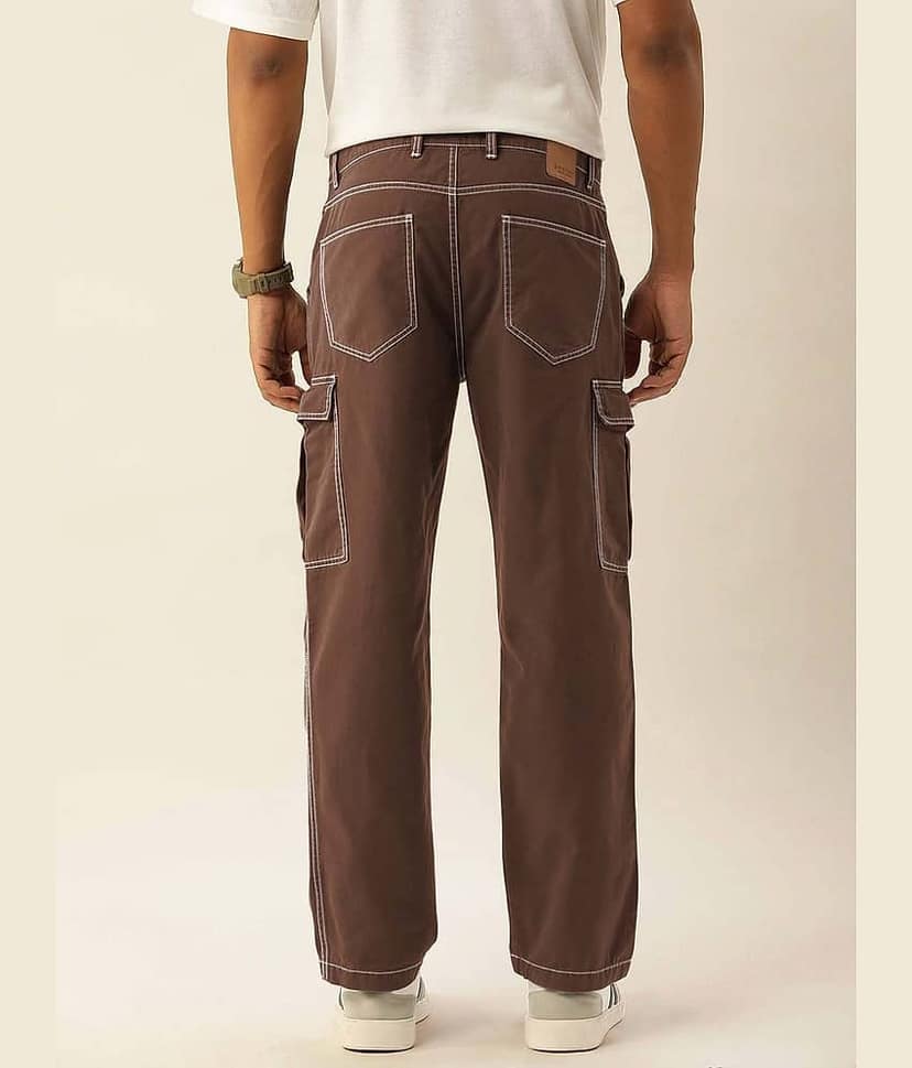 Bene Kleed Men Relaxed Mid-Rise Pure Cotton Cargos With Contrast Stitch view 3