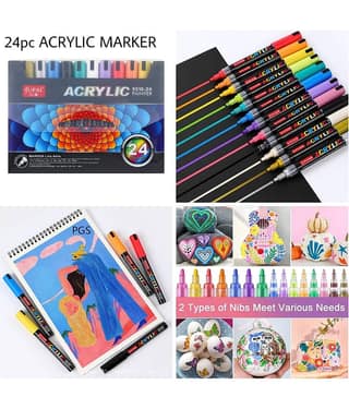 BANISTROKES STA Acrylic Paint Marker Pens 24 Colors Medium Point Tip Art Markers for DIY Glass, Ceramic, Rock, Wood, Canvas , Metal, Fabric, Highly pigmented Acrulic Pens