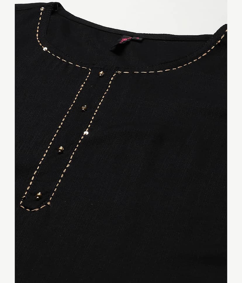 Ishin Rayon Solid Ethnic Top With Pants Women's Stitched Salwar Suit - Black ( Pack of 1 ) view 2
