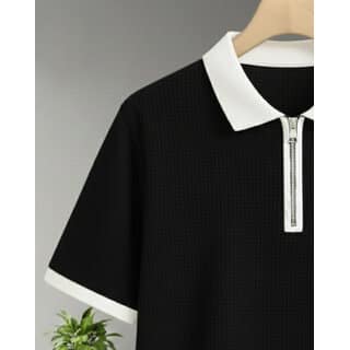 Ausk Mens Black, White Graphic Print Cotton Blend Polo Collar T-Shirt view 2