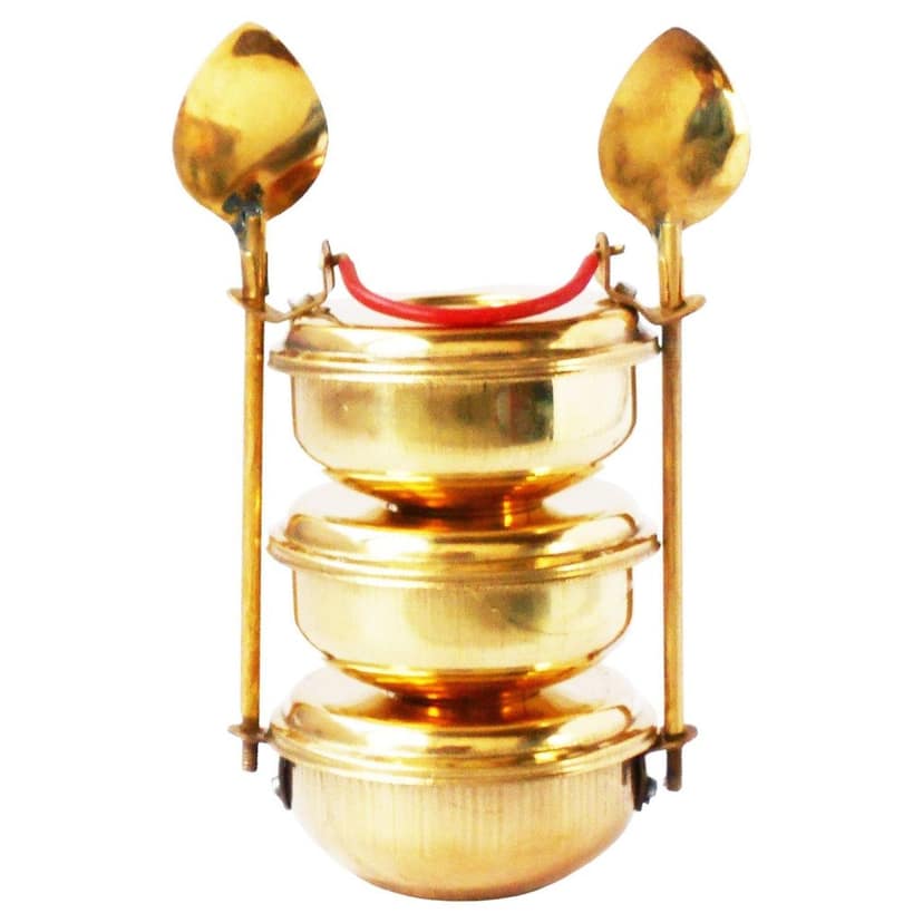 Brass Small Lunch Box Mini Toy | Handmade Brass Play Set, Height : 5.5 Inch (ZMAS335 D) view 2