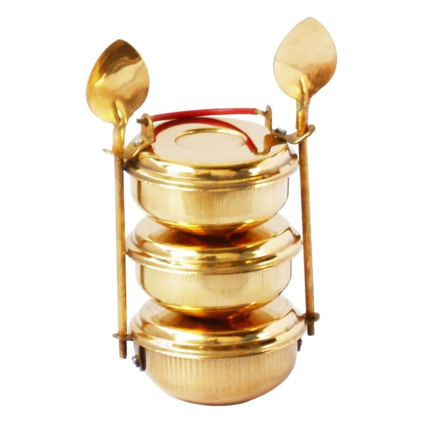 Brass Small Lunch Box Mini Toy | Handmade Brass Play Set, Height : 5.5 Inch (ZMAS335 D) view 3