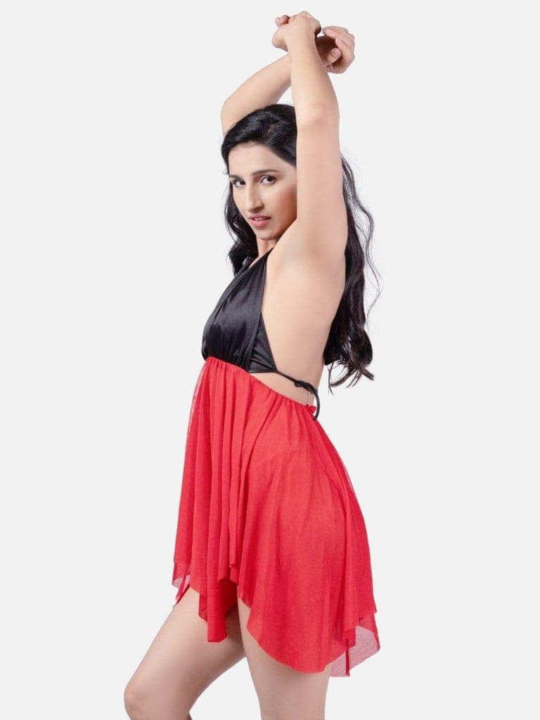 Sheer Net Hot Red Babydoll Bikini Night Dress for Honeymoon K6KRd view 2