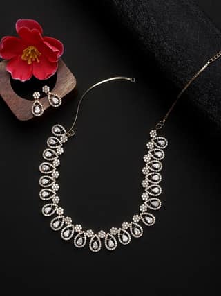 Cardinal American Diamond Gold Plated White Stone Necklace Set