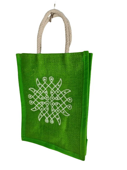 Green Jute Bag with White Ganesha Design view 2