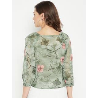 PURYS Women Green Printed Basic Top view 2