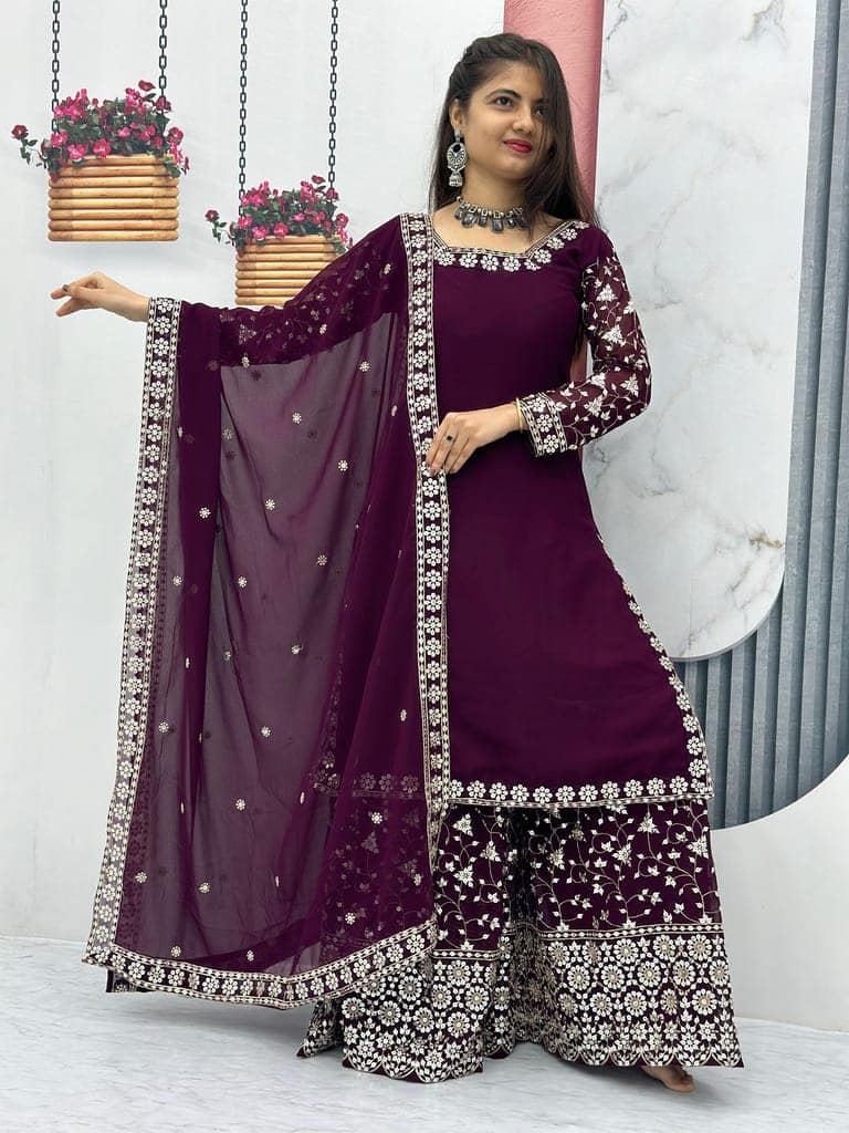 Red Purple Palazzo Suit Set Ready to wear indian salwar kameez Dupatta for women anarkali designer pakistani dresses Festival 3 piece view 4