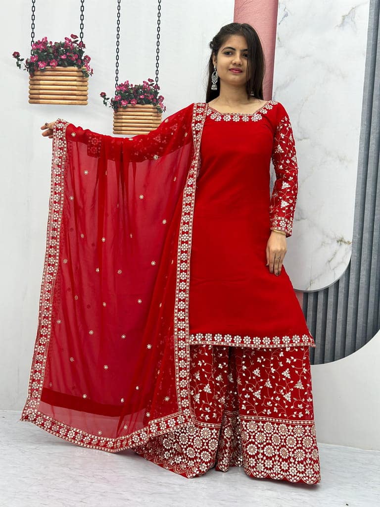 Red Purple Palazzo Suit Set Ready to wear indian salwar kameez Dupatta for women anarkali designer pakistani dresses Festival 3 piece view 5