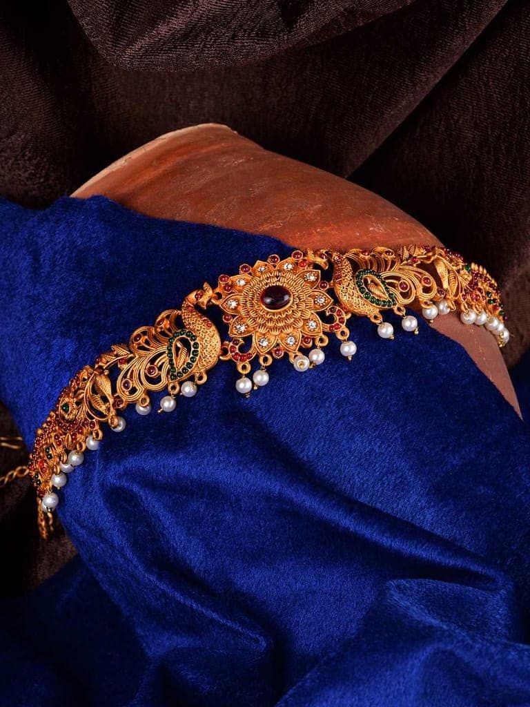 Gold Plated Kemp stone studded Pearl Beaded Peaacock design Hip Belt Kamarbandh view 2