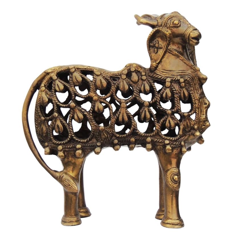Brass Showpiece Nandi Jali Statue - Artistic Brass Pooja Showpiece, Height : 8.2 Inch (BSMAS564 A) view 2