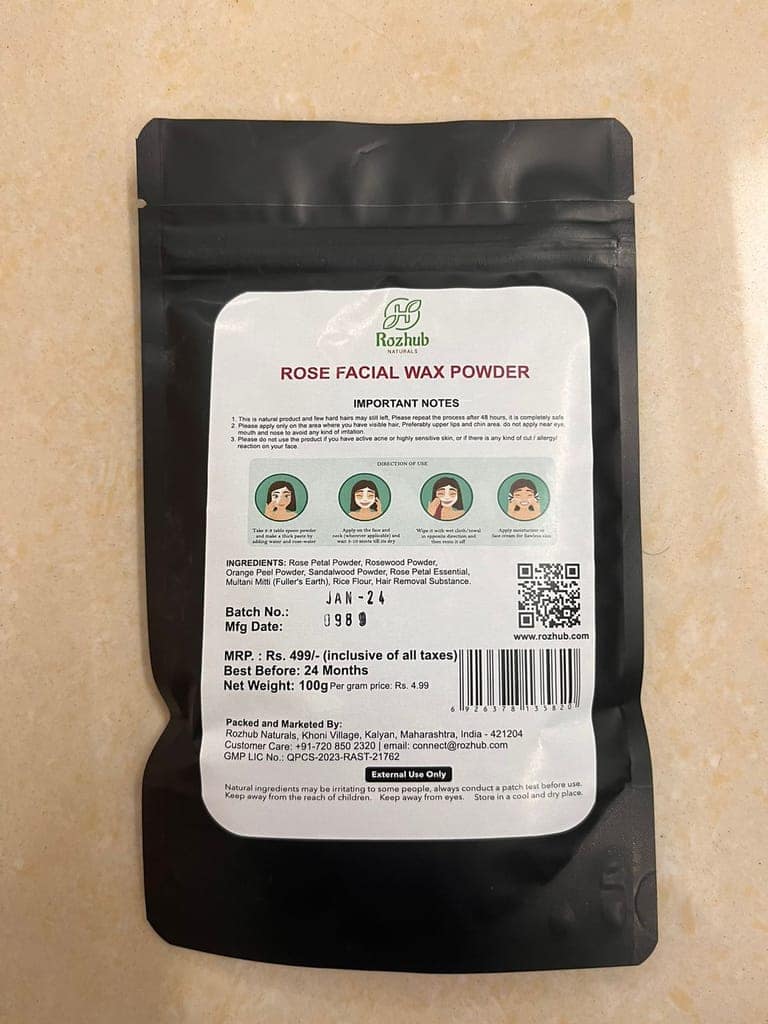 Rose Petals Face Wax Powder, 5 min Painless Natural Face Hair Removal Waxing Powder, Easy to use at home, No chemicals - No Irritation, No Skin rashes -100gm view 7
