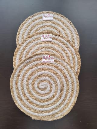 Round table mats cotton placemats (pack of 3) | Hotpads / trivets 9", Heat Resistant, Reversible Use (Cotton-Jute) by Bulky Santa