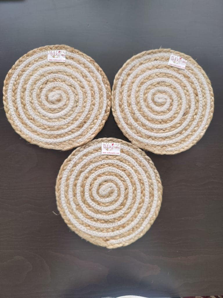 Round table mats cotton placemats (pack of 3) | Hotpads / trivets 9", Heat Resistant, Reversible Use (Cotton-Jute) by Bulky Santa view 2
