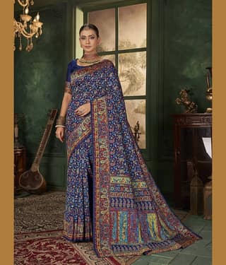 Sariya Jacquard Printed Saree With Unstitched Blouse Piece ( Green )