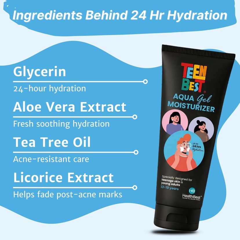 Healthbest Lightweight Aqua Gel Face Moisturizer 50ml for Normal, Dry, Combination to Sensitive Skin with Niacinamide, Aloe Vera & Shea Butter, 24 Hrs Hydration, Paraben Free & Non-greasy Suits Teenage skin & Young Adults view 3