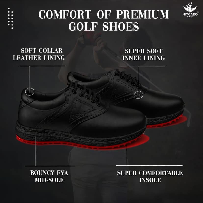 HITCARO Men Proffessional Leather Golf Shoes | Lace-Up | Phylon Sole |Waterproof | Comfortable | Breathable | Sports Shoes view 2