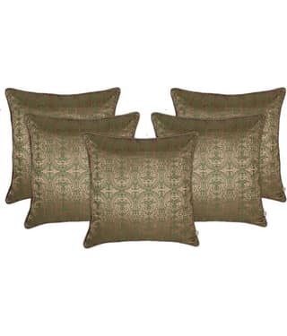 Zubix Golden & Green Polyester Cushion Covers Set Of 5